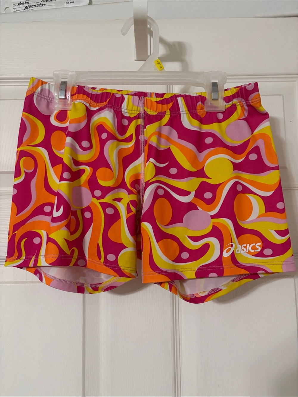 ASICS Women's Pink Orange Yellow Swirl Athletic Shorts